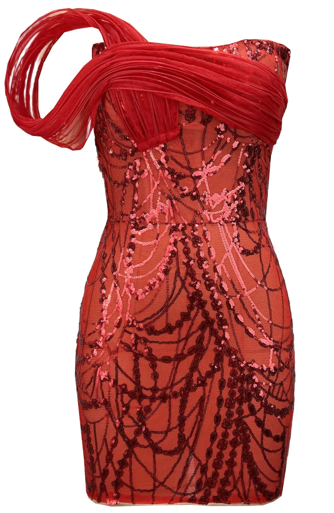 Straplez Payetli Mini Elbise