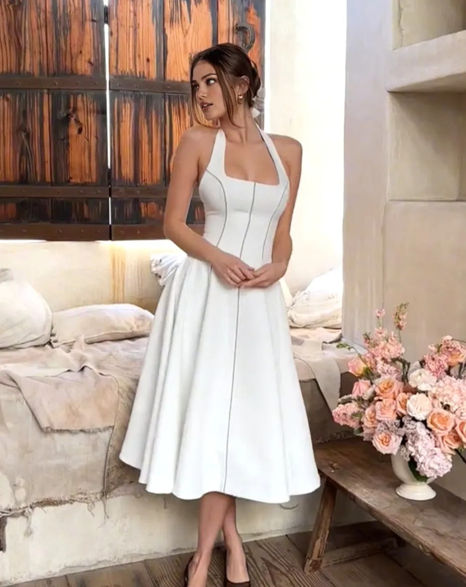 Halter Yaka A Kesim Midi Elbise