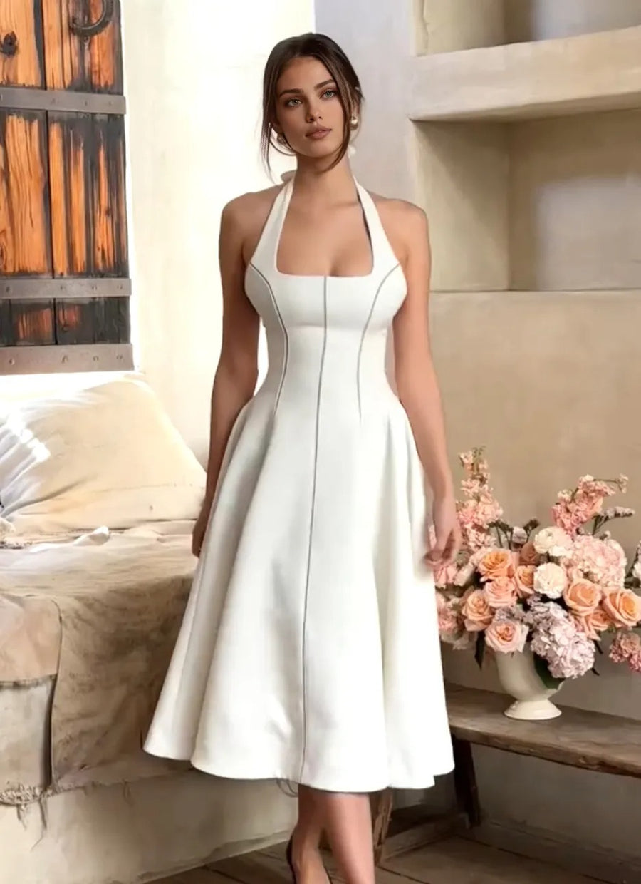 Halter Yaka A Kesim Midi Elbise