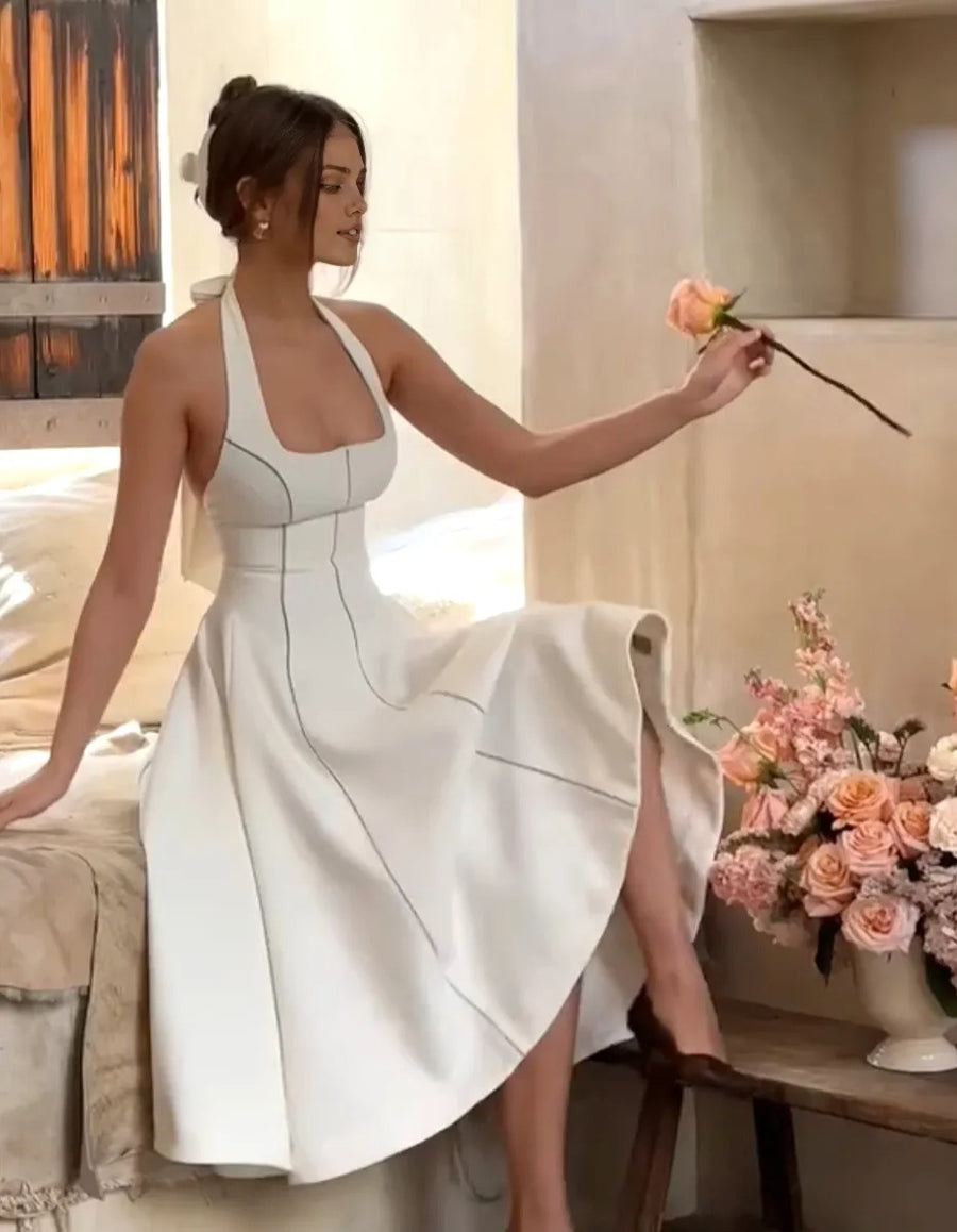 Halter Yaka A Kesim Midi Elbise