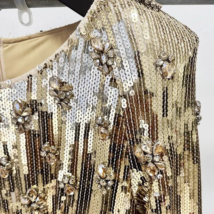 Aureline Gold Sequin Beaded Gown