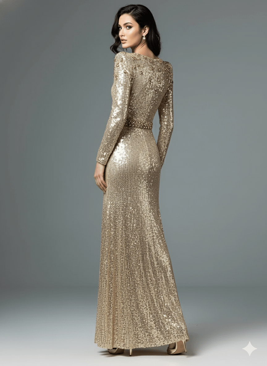 Aureline Gold Sequin Beaded Gown