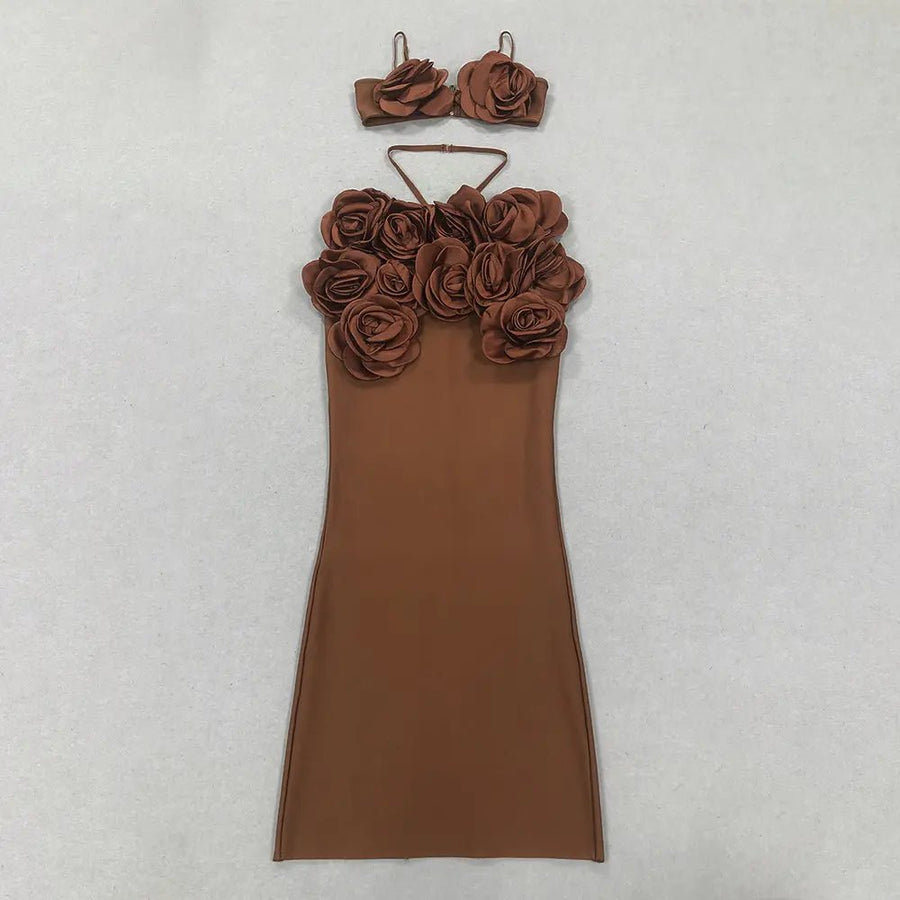 Aurienne Dark Brown Floral Two-Piece Set