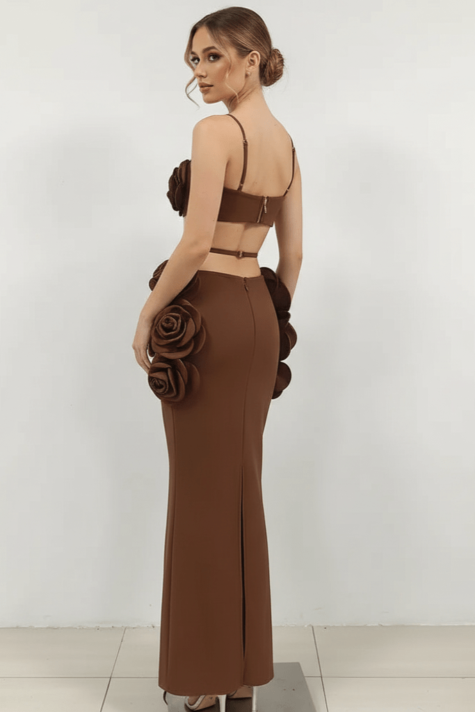 Aurienne Dark Brown Floral Two-Piece Set