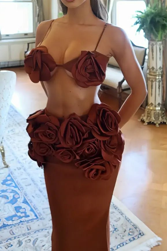 Aurienne Dark Brown Floral Two-Piece Set