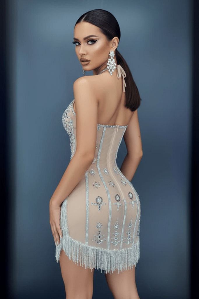 Aurora Rhinestone Fringe Mini Dress
