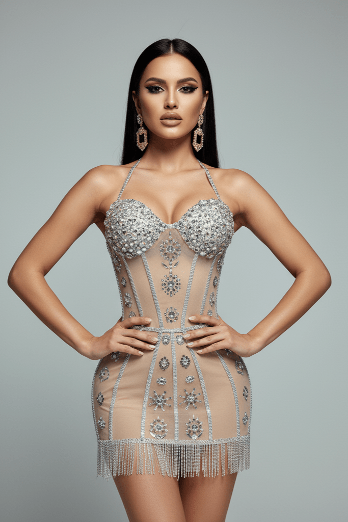 Aurora Rhinestone Fringe Mini Dress