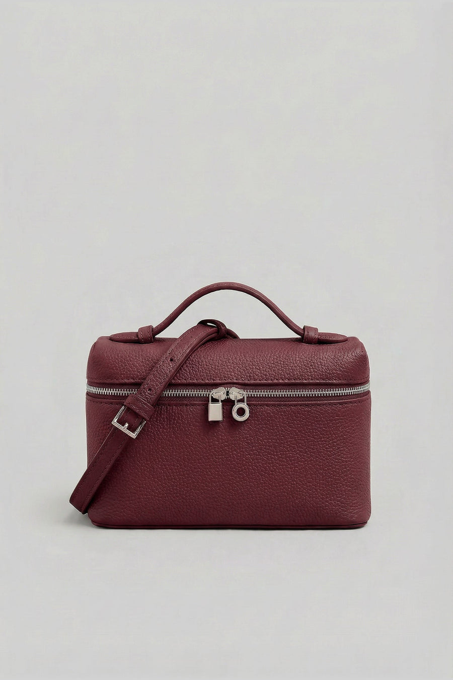 Structured Vanity Bag With Top Handle - Burgundy