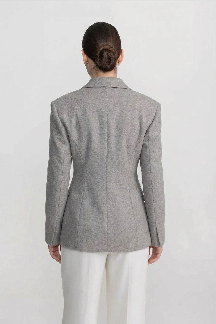 Tailored Longline Blazer With Structured Shoulders - Light Gray