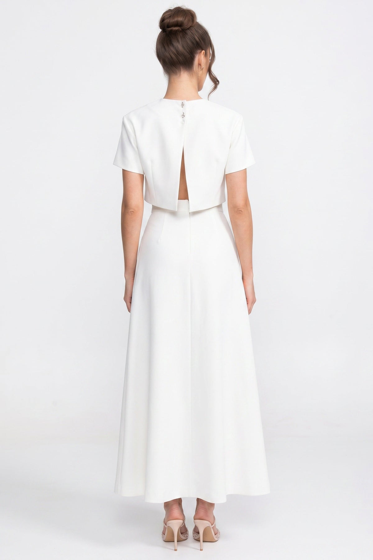 Short-Sleeve Floral-Print Co-Ord Set With Crop Top And Maxi Skirt - White