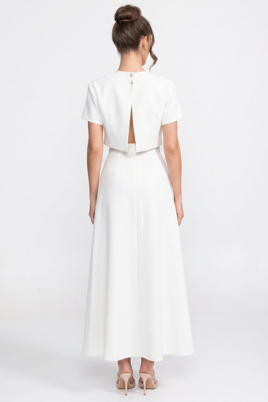 Short-Sleeve Floral-Print Co-Ord Set With Crop Top And Maxi Skirt - White