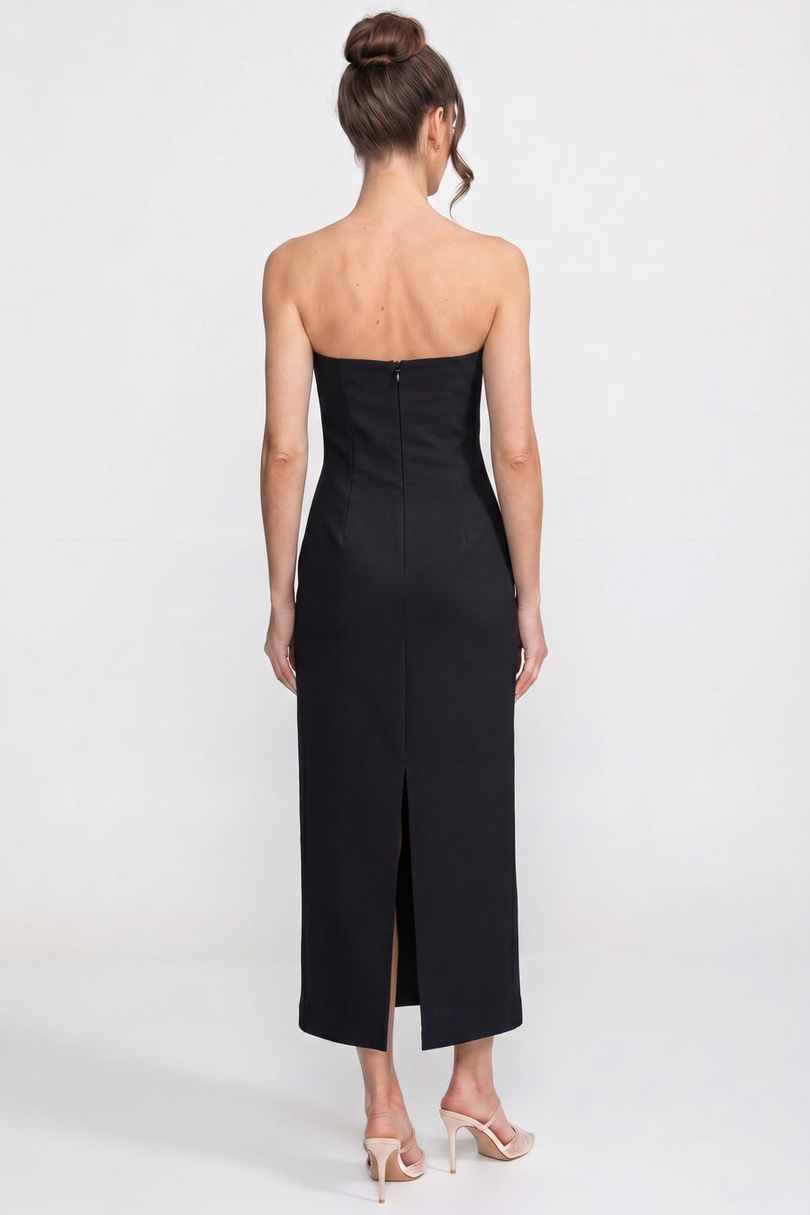 Strapless Floral-Print Midi Dress With Column Silhouette - Black