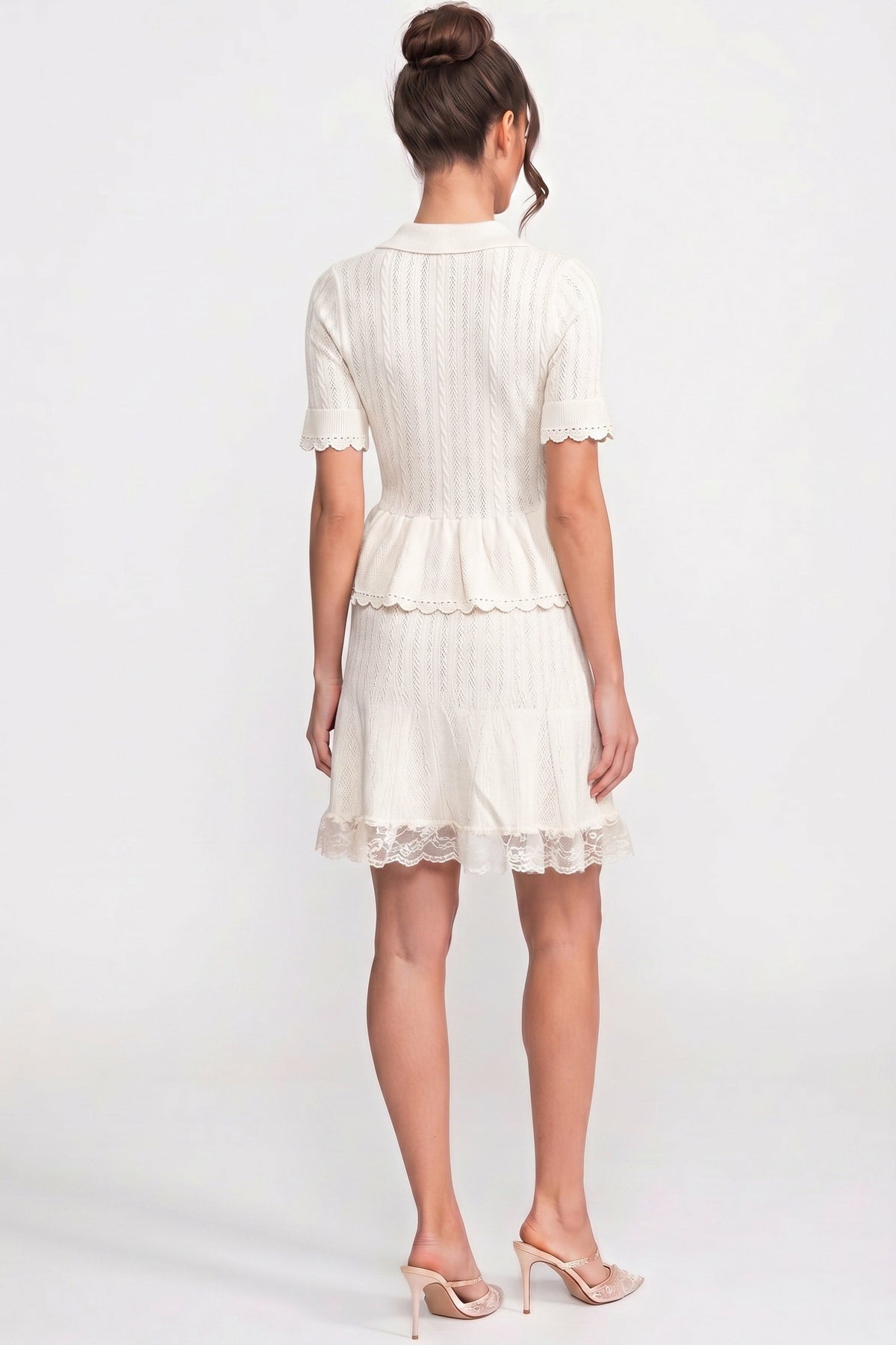 Polo-Collar with Button Top and Mini Skirt Set - White