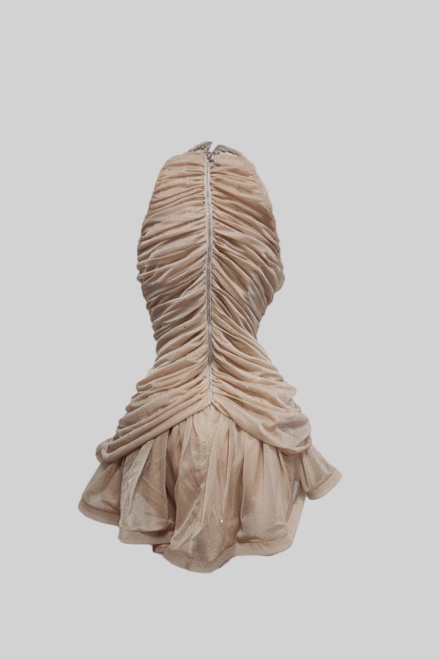 Sleeveless Halter Dress with Pearl Accents - Nude