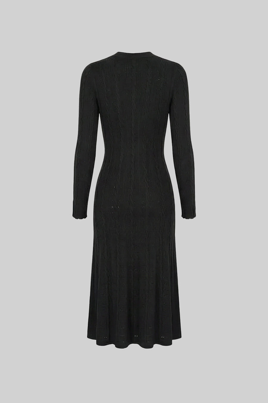 Knit Button-Front Midi Dress with Pointelle Detailing – Black