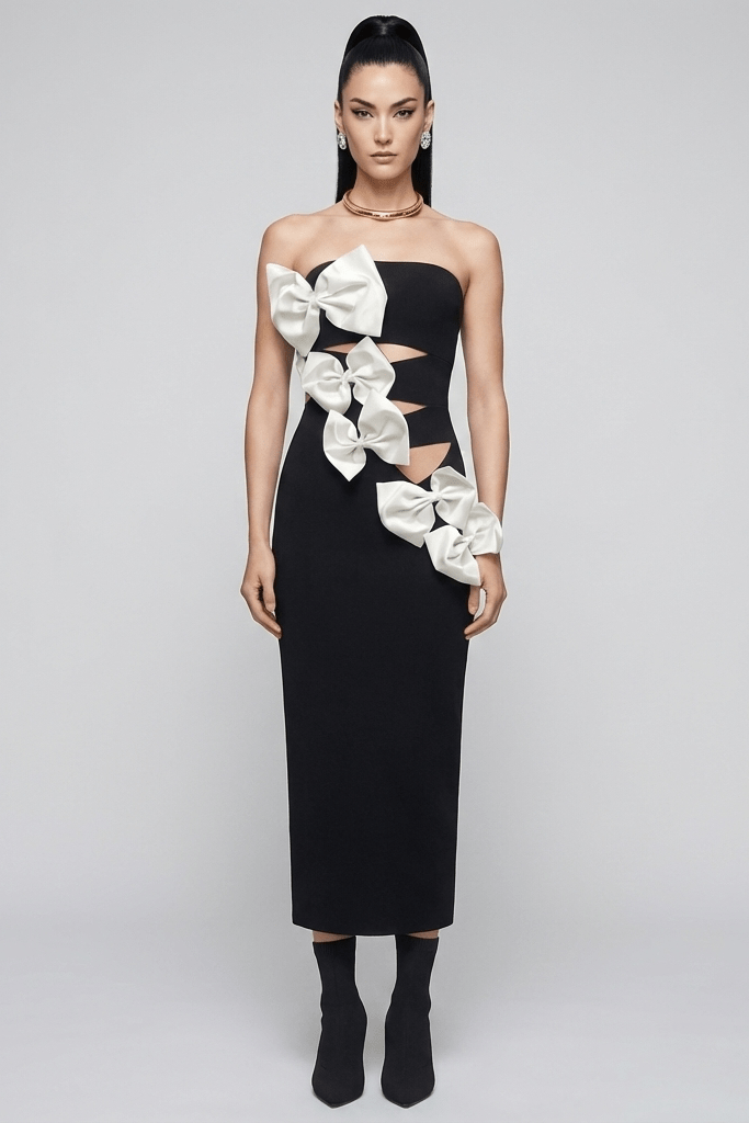 Black Off-Shoulder Bow Detail Maxi Dress