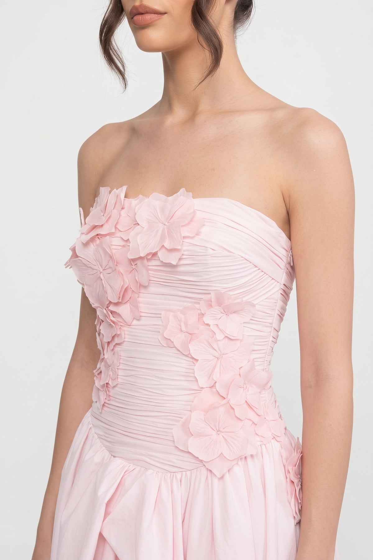 Strapless Ballgown With 3D Floral Bodice And Full Skirt - Pink