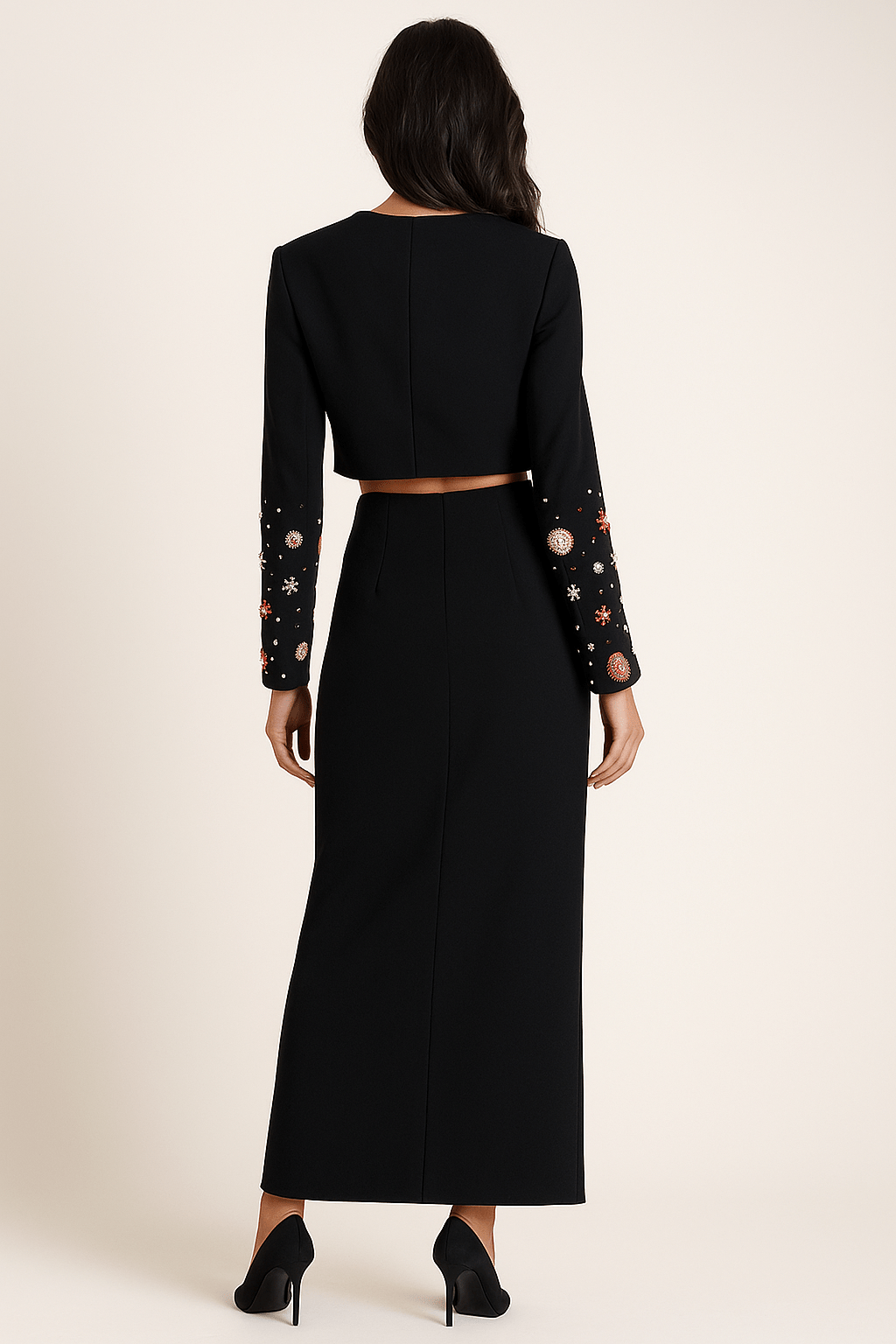 Celeste Noir Diamond Beaded Two-Piece Maxi Set