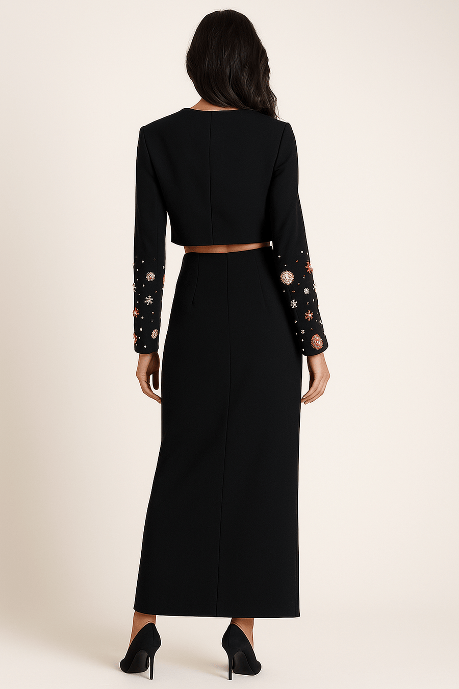 Celeste Noir Diamond Beaded Two-Piece Maxi Set