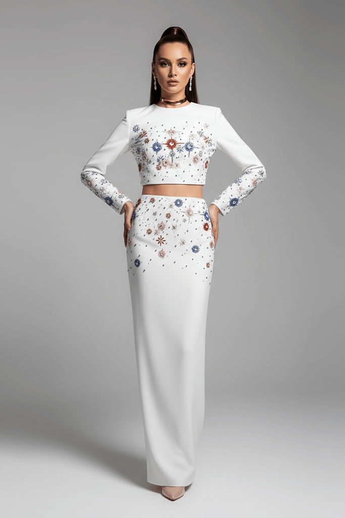 Celeste Noir Diamond Beaded Two-Piece Maxi Set