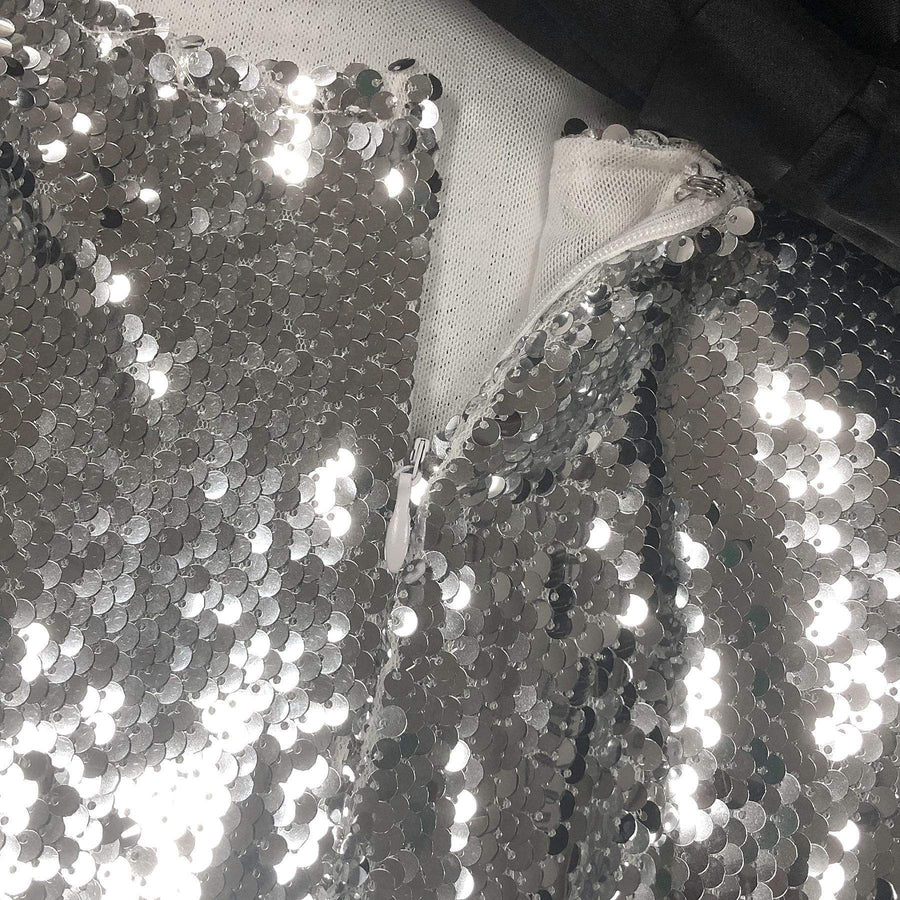Celestine Handmade Silver Sequin Bow Maxi Gown