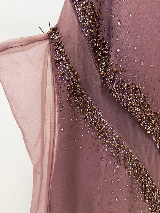 Crystal Beaded Halter Neck Bodycon Maxi Evening Dress