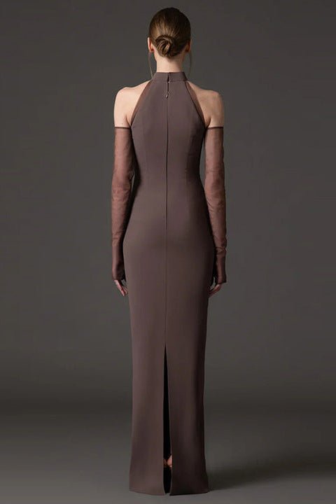 Crystal Beaded Halter Neck Bodycon Maxi Evening Dress