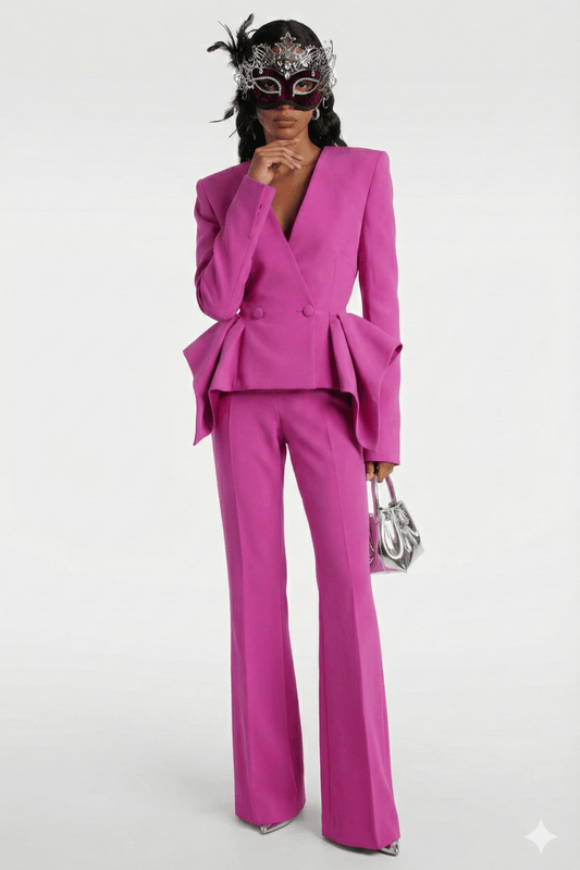 Double Breasted Ruffle Blazer & Wide Leg Pants Set