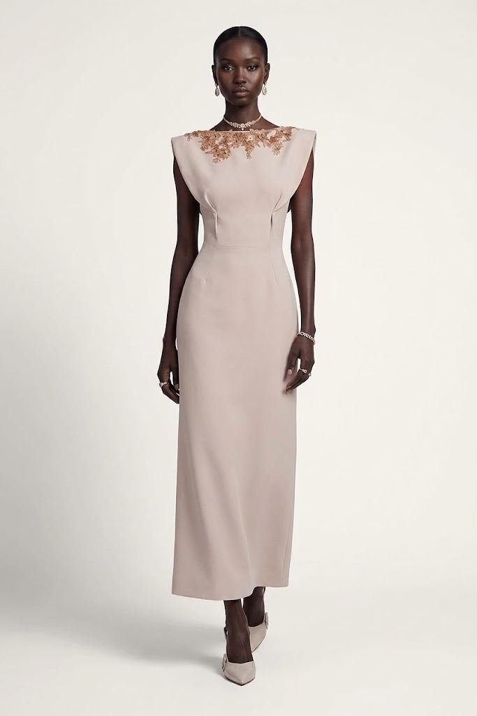 Dusty Rose Floral A-Line Gown