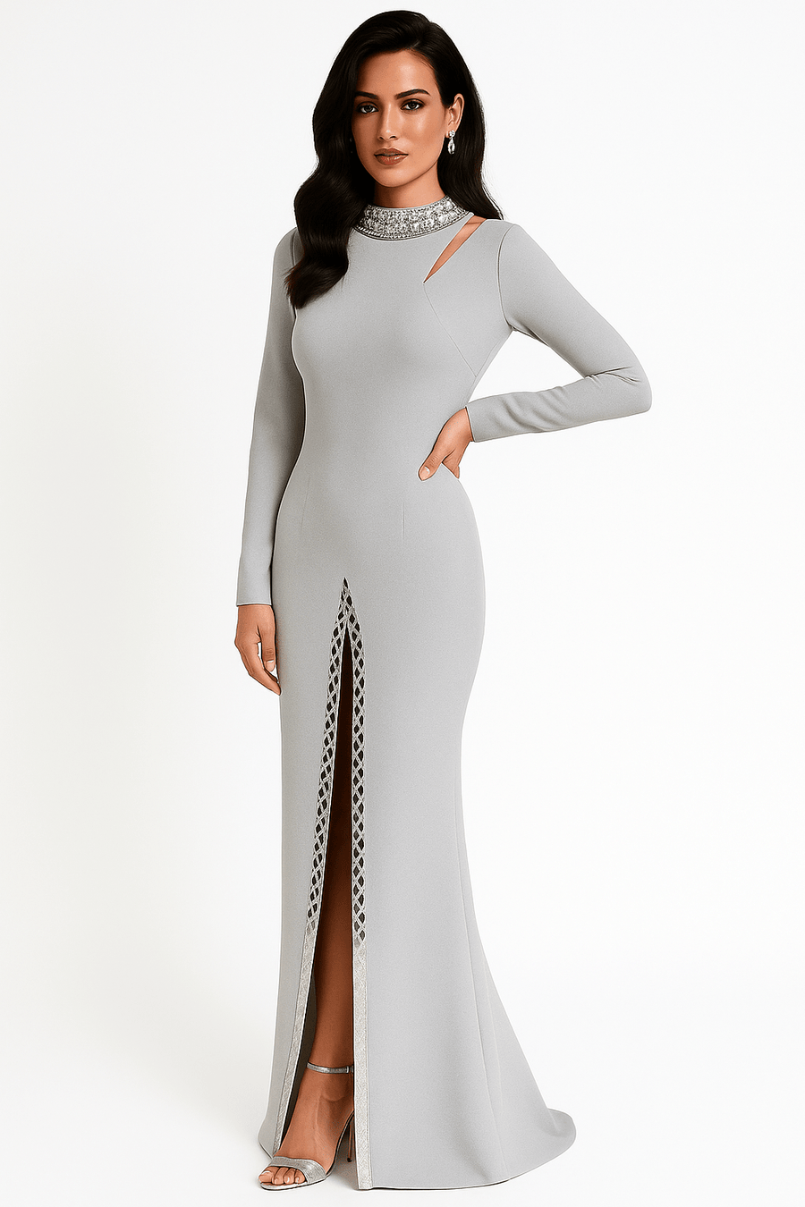 Elisara Rhinestone High Neck Maxi Gown