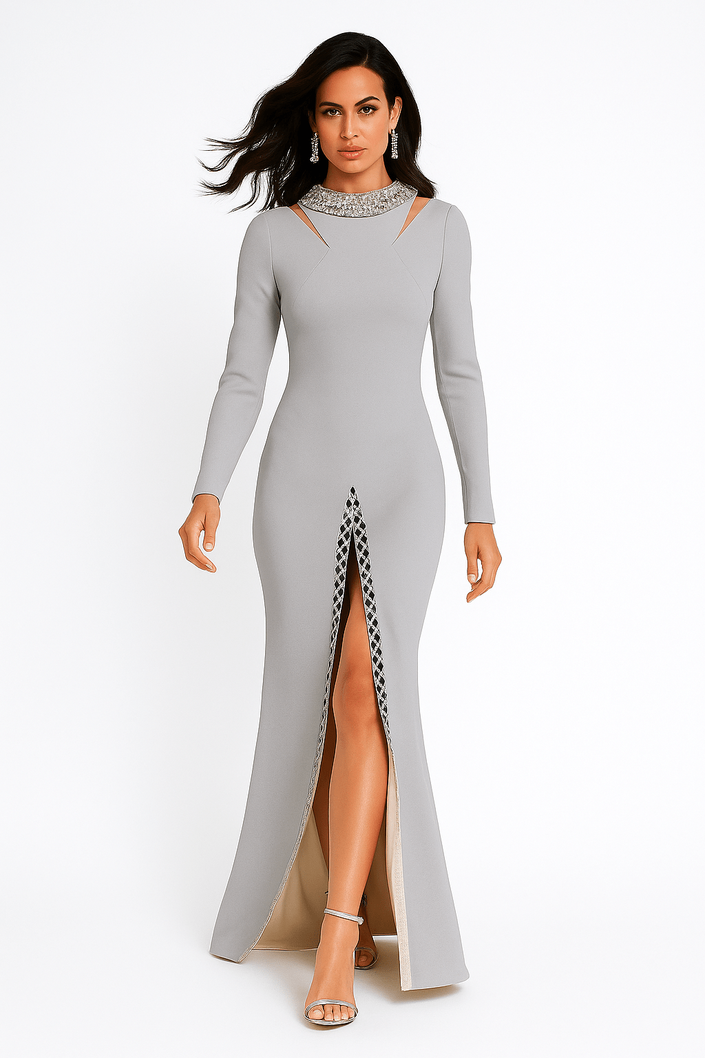 Elisara Rhinestone High Neck Maxi Gown