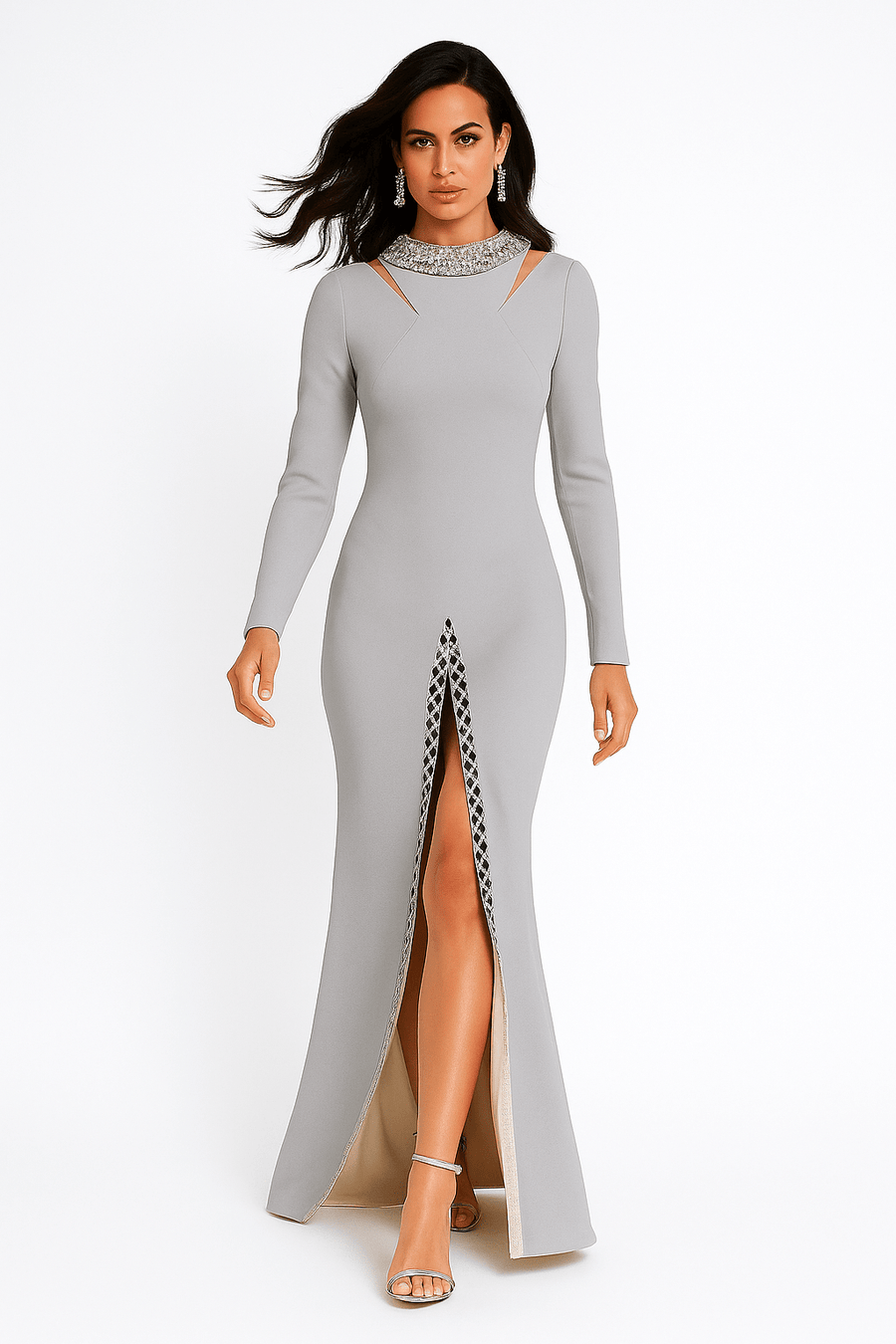 Elisara Rhinestone High Neck Maxi Gown