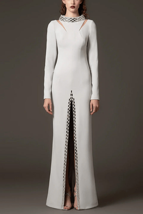 Elisara Rhinestone High Neck Maxi Gown
