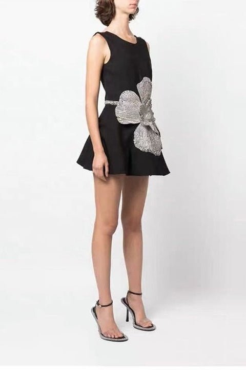 Floral Applique A-Line Mini Dress