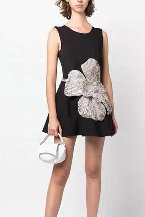 Floral Applique A-Line Mini Dress