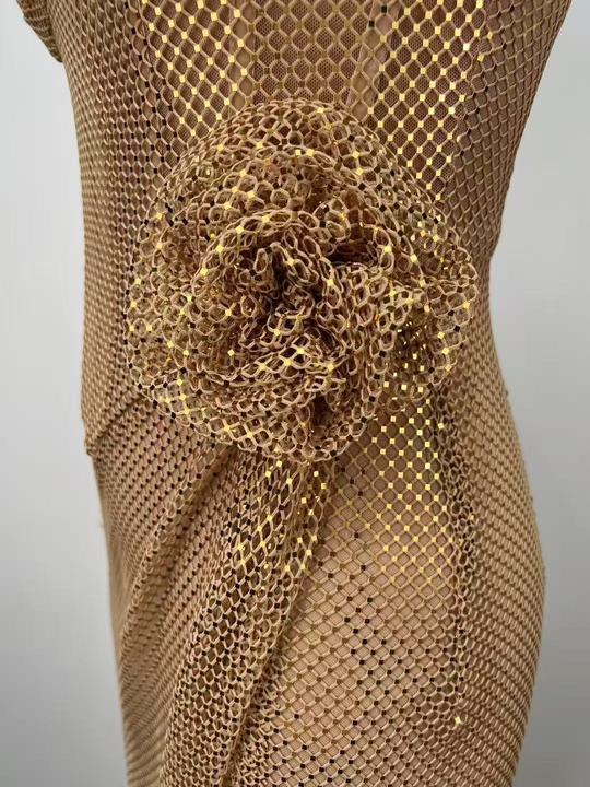 Gold Sequin Strapless Split Evening Gown