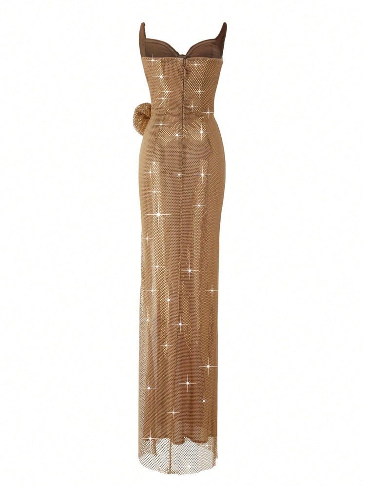 Gold Sequin Strapless Split Evening Gown