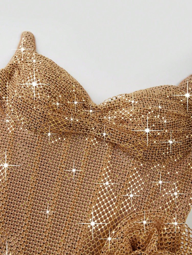 Gold Sequin Strapless Split Evening Gown