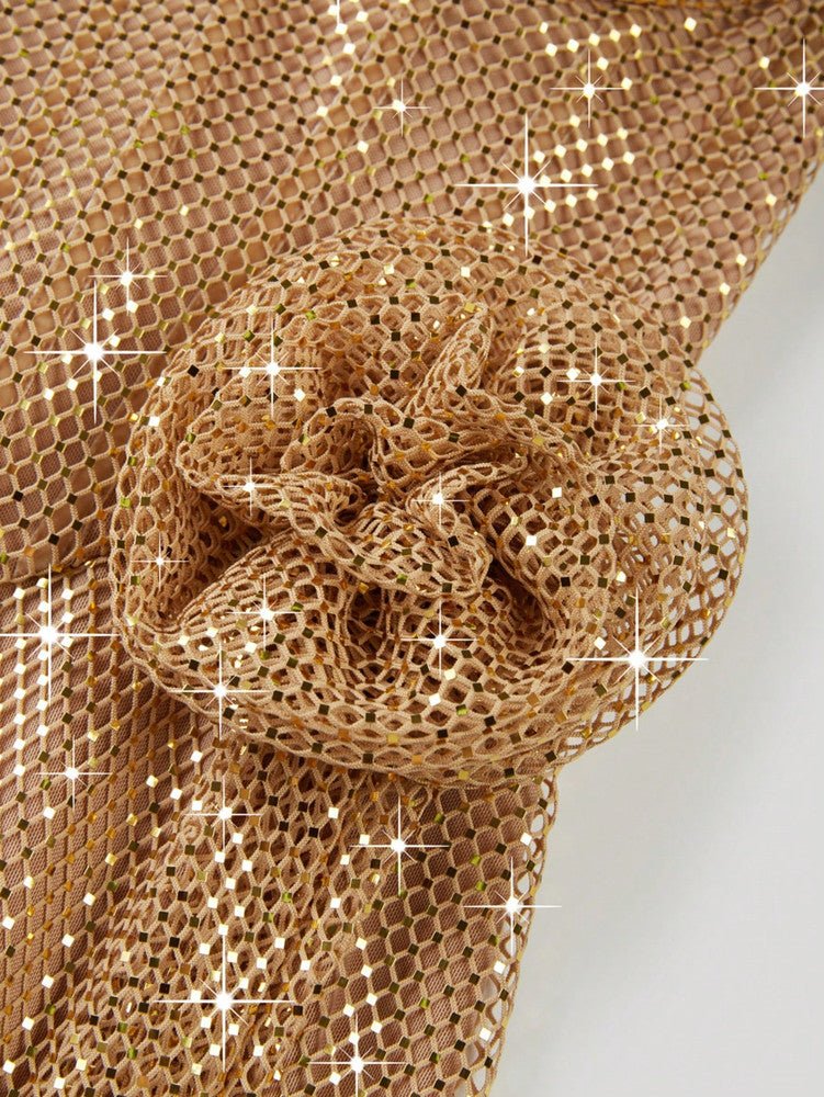 Gold Sequin Strapless Split Evening Gown