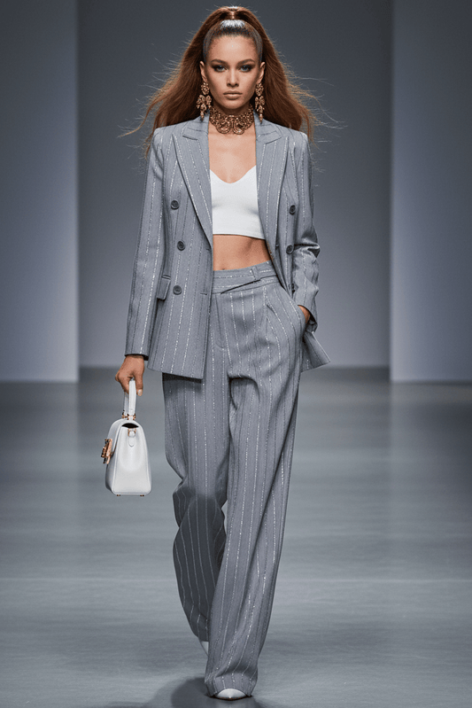 Grey Double-Breasted Blazer & Pants Set