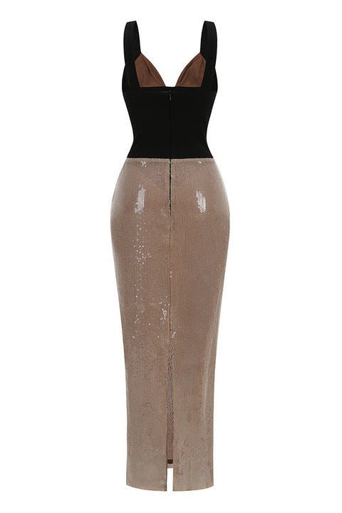 Illusion Mesh Sequin Bodycon Maxi Evening Dress