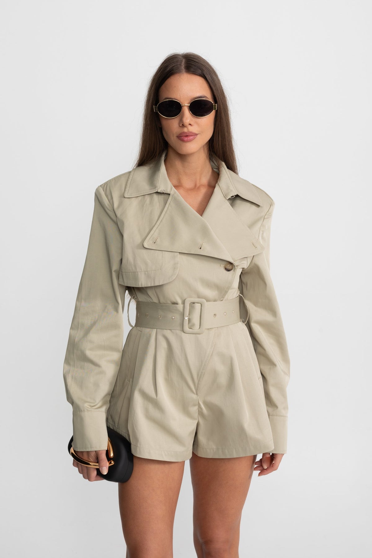 Belted Trench Jumpsuit - Beige