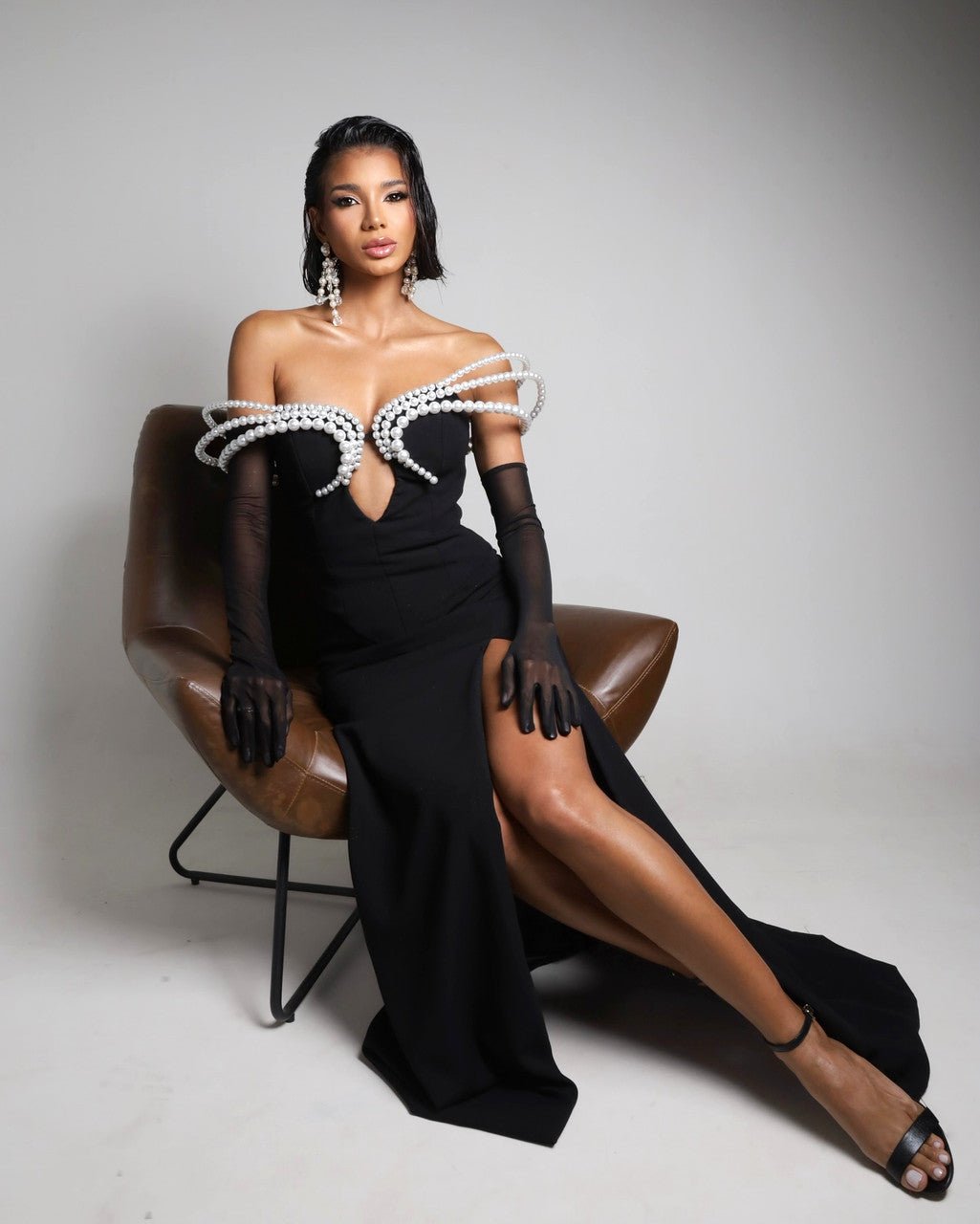Midnight Pearl Elegance Gown