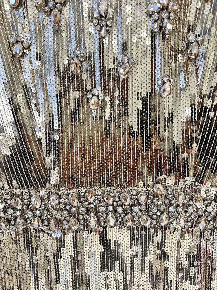 Aureline Gold Sequin Beaded Gown