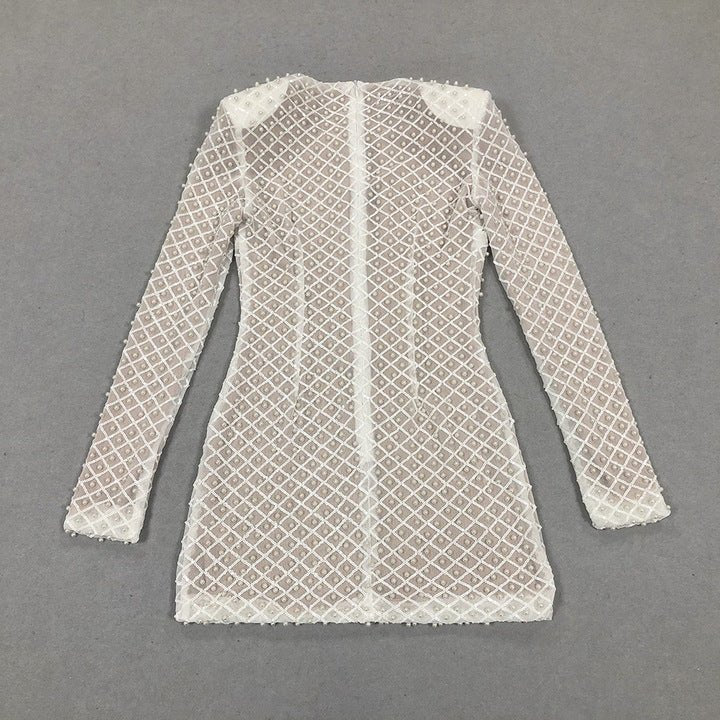 Rhinestone Bow Grid Mini Dress