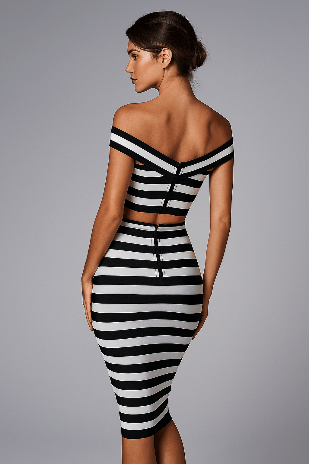 Riviera Monochrome Striped Gold Button Co-Ord Set