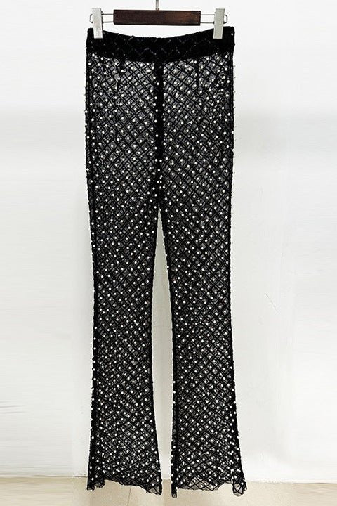 Satin Flower Blazer & Beaded Flare Pants Set