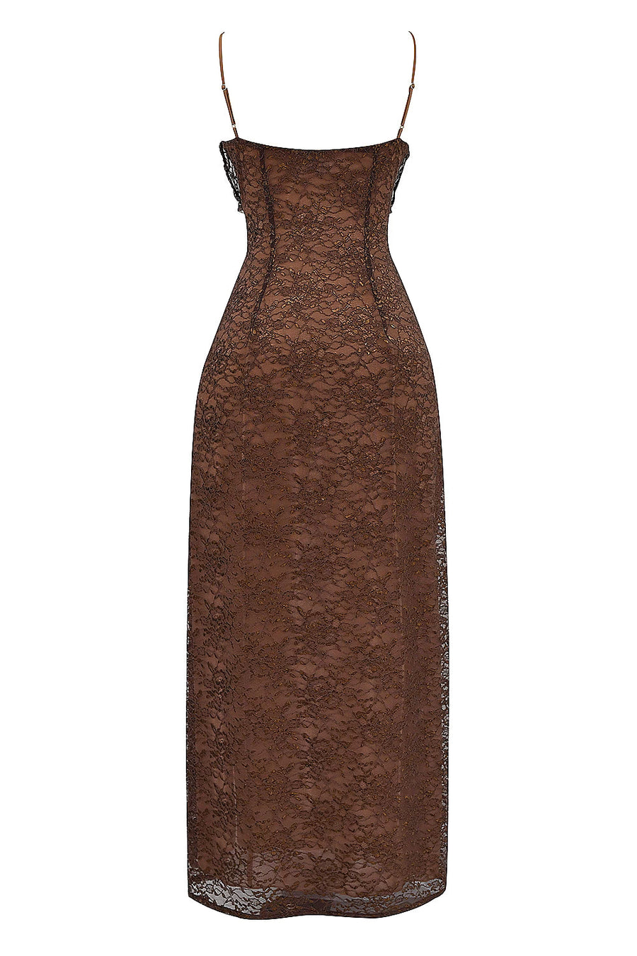 Lace Ruffled Deep V Evening Dress
