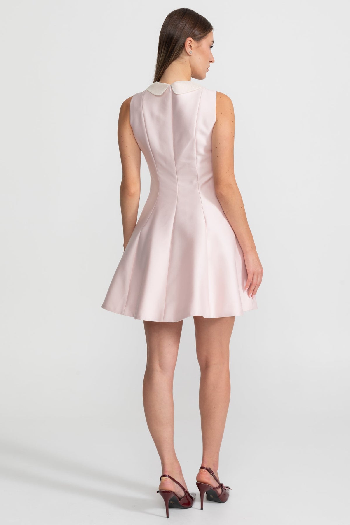 A-Line Mini Dress with Lace Bib – Blush Pink