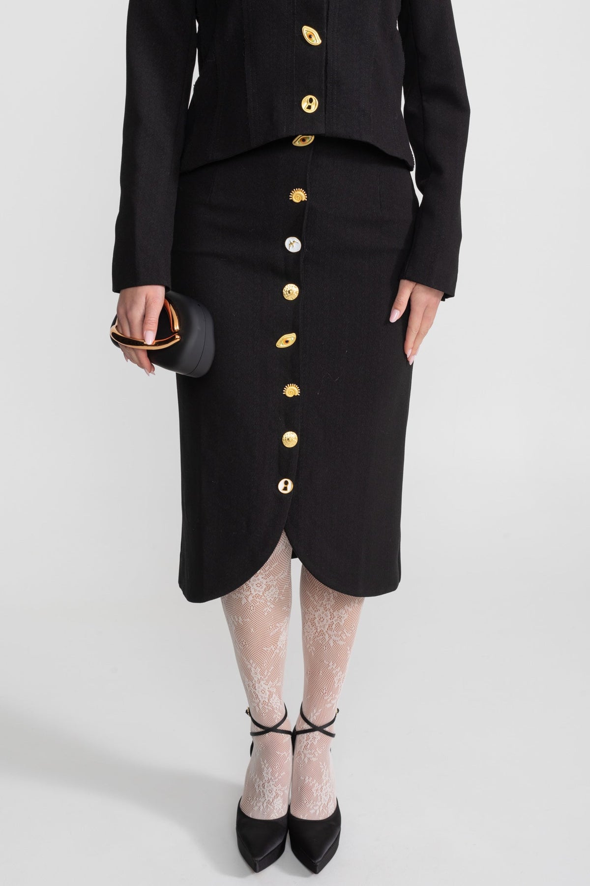 Co-ord Set with Statement Gold Buttons - Black